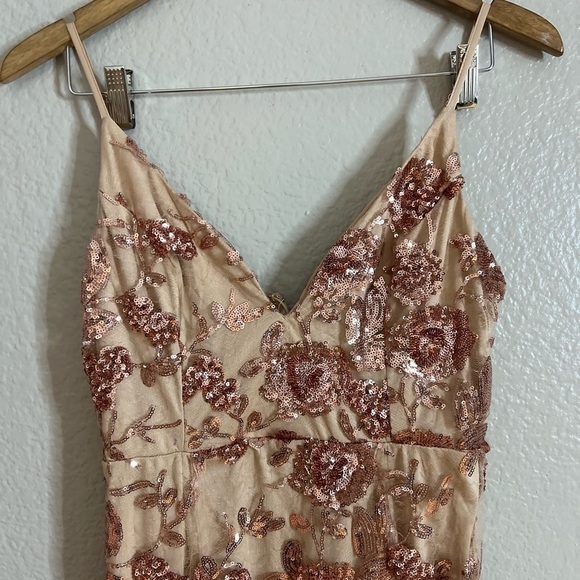 NWOT Shine Language Rose Gold Sequin Mermaid Maxi Dress - Picture 4 of 8